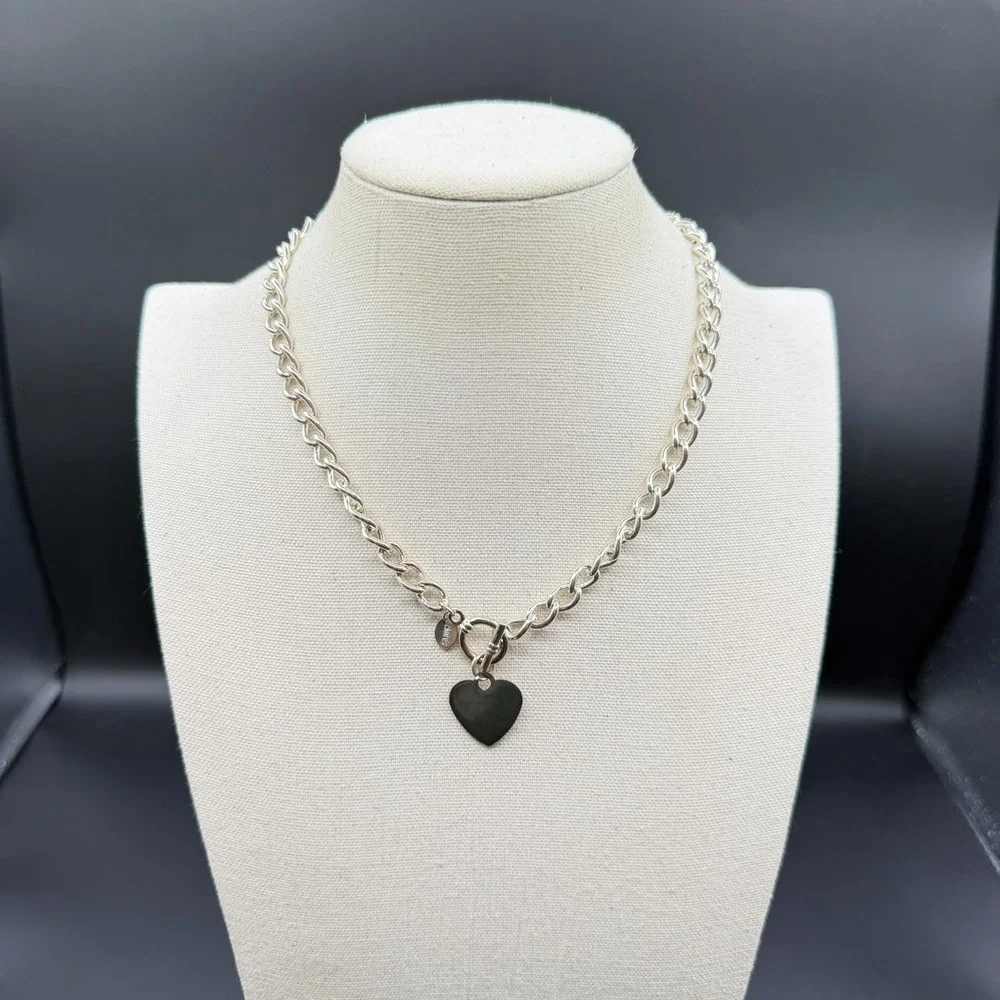 Claire's Silver Tone Chunky Curb Chain Heart Pendant Toggle Statement Necklace